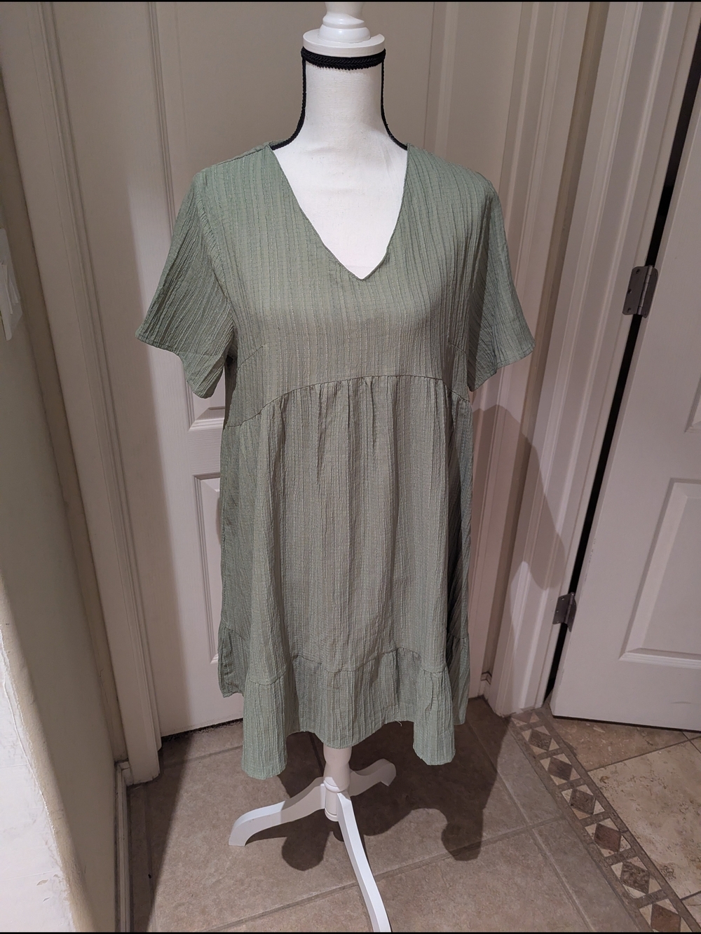 Sage Green V-Neck Midi Dress